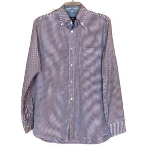 Hickey Freeman burgundy plaid button down shirt Size Medium